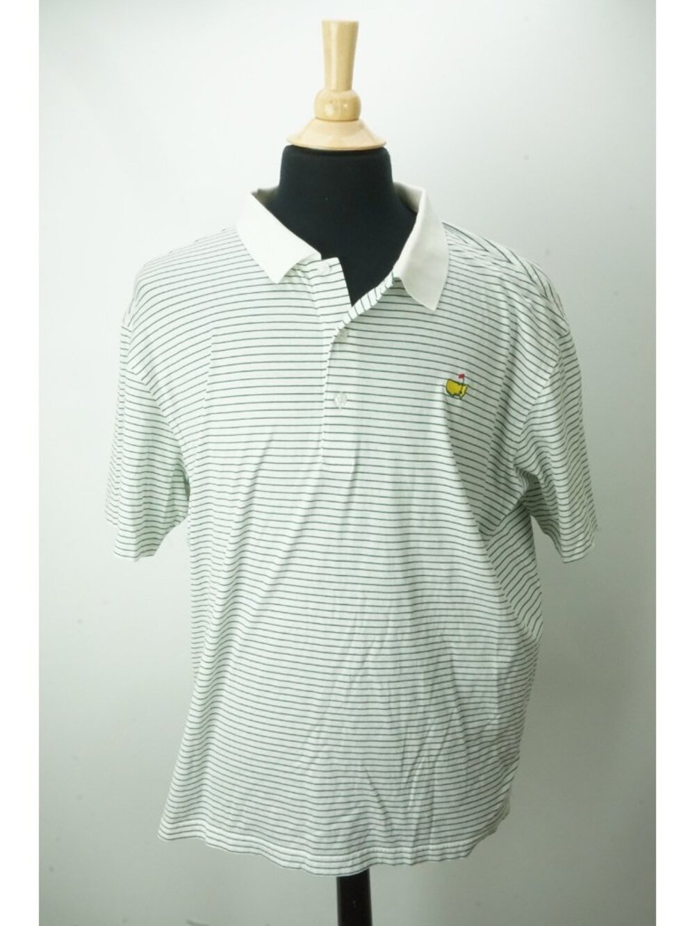 Masters Collection Cotton White Green Striped Short Sleeve Polo Shirt Sz L
